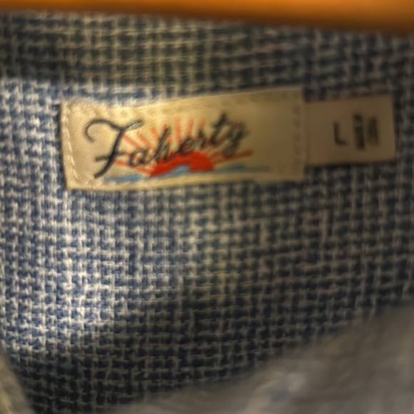 FAHERTY Avery Short Sleeve Organic Cotton Button-up Shirt Blue Basket Weave L - Picture 5 of 8